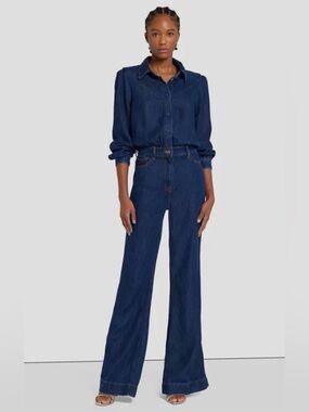 7 For All Mankind Dark Blue Soft Lustre Jumpsuit with Snap Button Front XS
